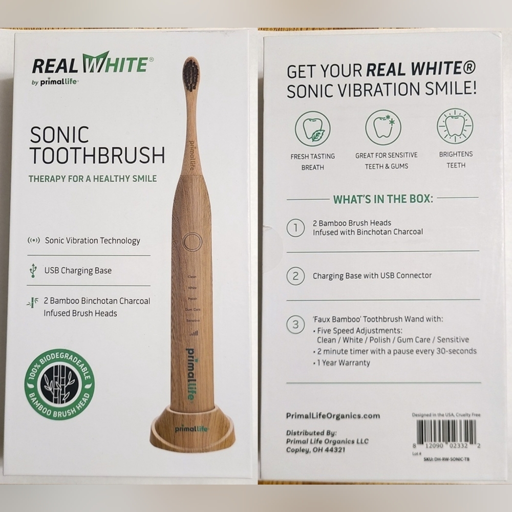 BRAND NEW - Real White Bamboo Electric Sonic Toothbrush